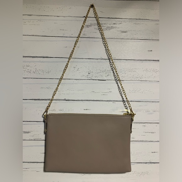 Joy & Iman Gray Leather Shoulder Bag Gold Tone Chain Strap 12”x 8”x 0.5” - Picture 7 of 13